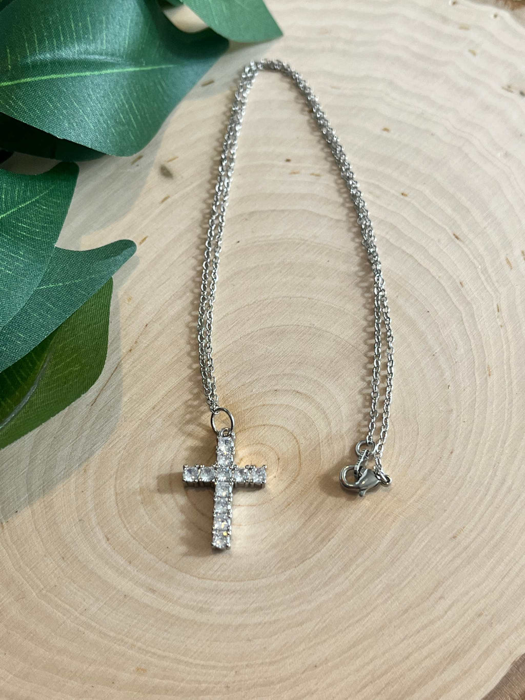 Silver Necklace Cross Pendant 18" Christian Jewelry