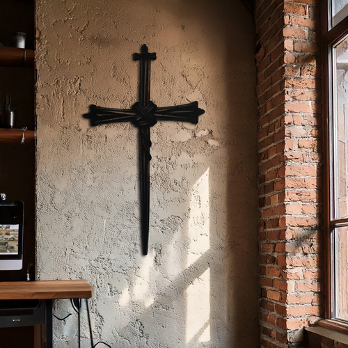 Barbed wire cross metal wall art USA-made indoor outdoor Christian decor
