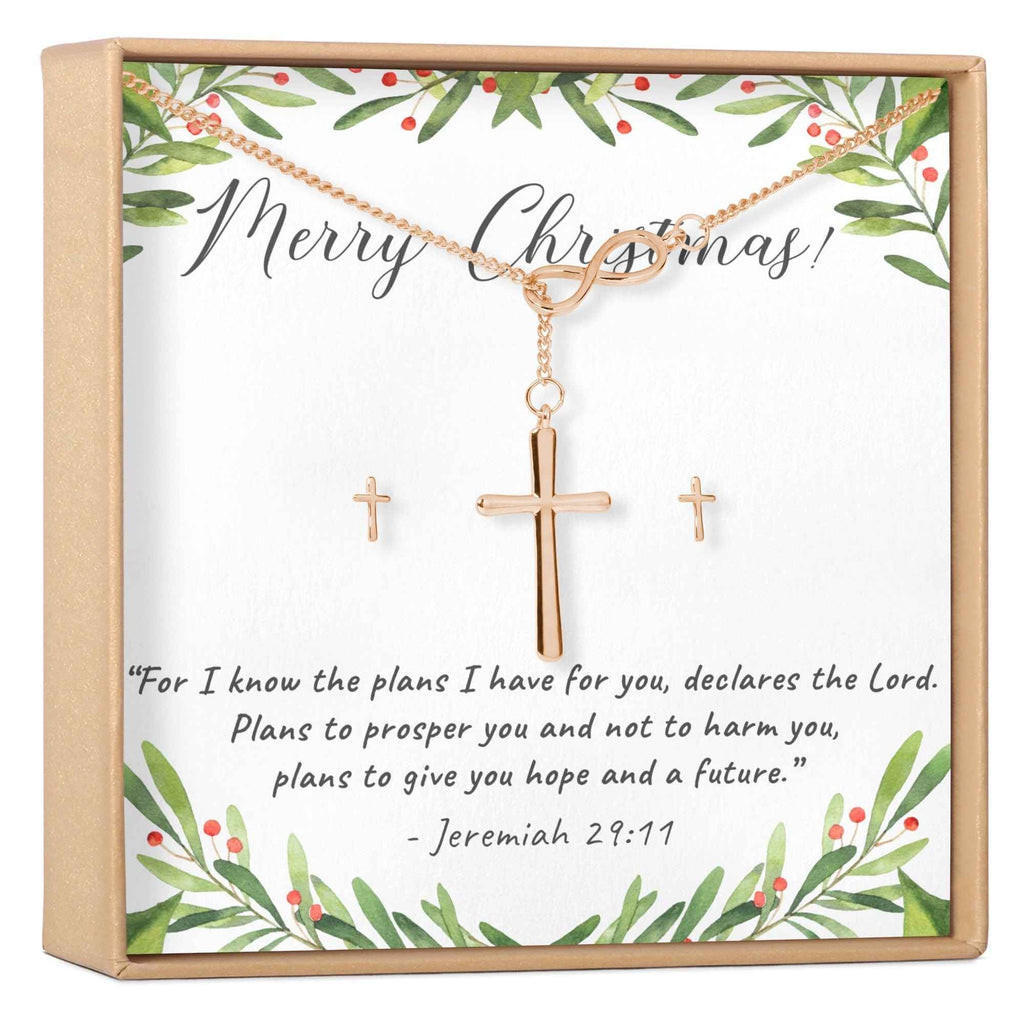 Christmas Gift for Christian  Cross earring and Necklace Set Jewelry Set