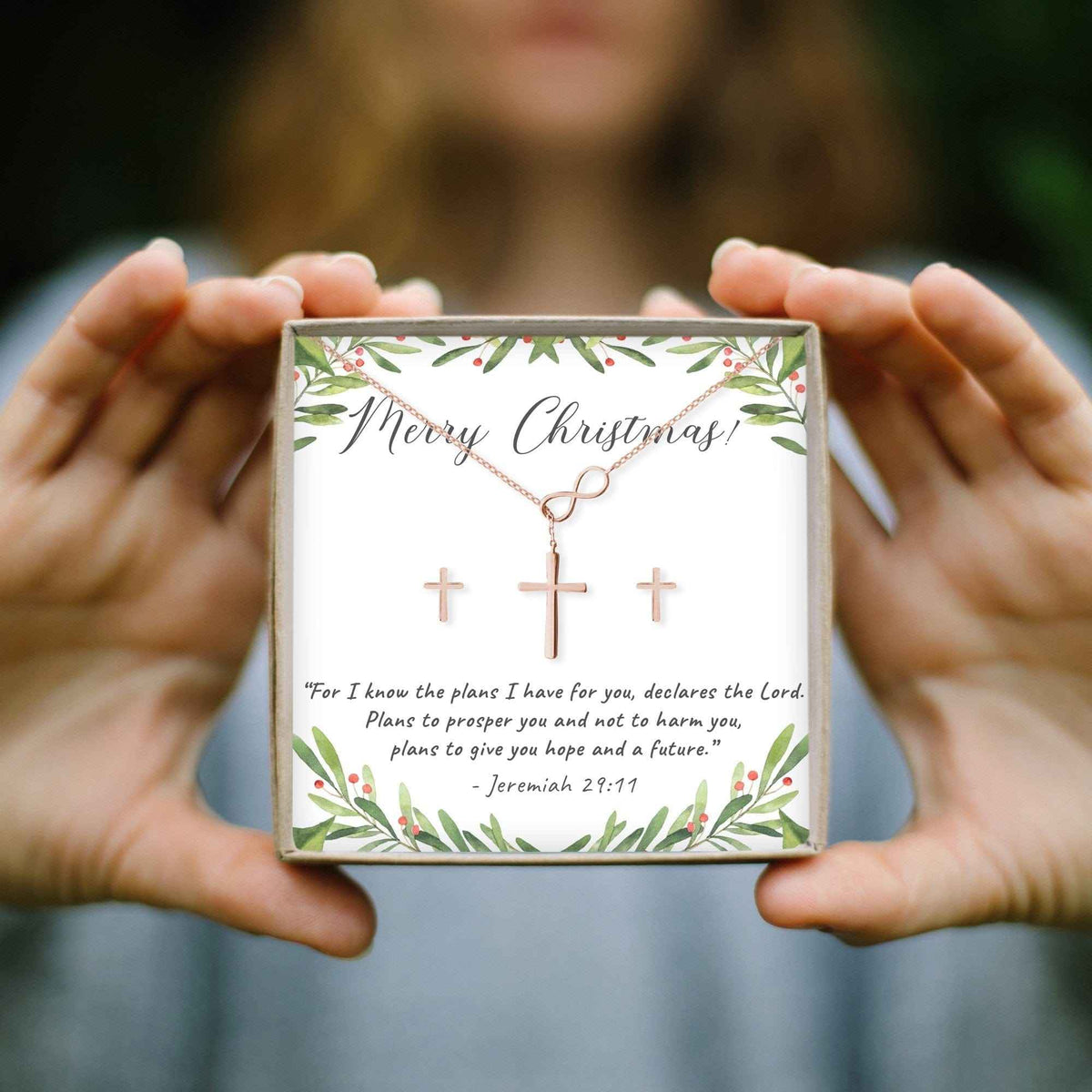 Christmas Gift for Christian  Cross earring and Necklace Set Jewelry Set